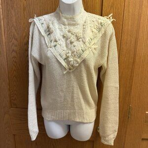 Vintage Ann Wi Ivory Victorian Look Sweater - Small